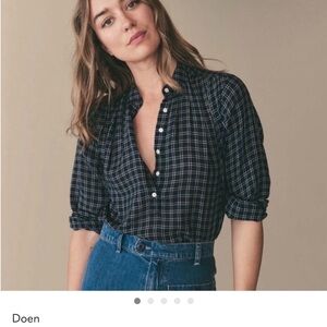 Doen Women's Navy Plaid Button Down Shirt
